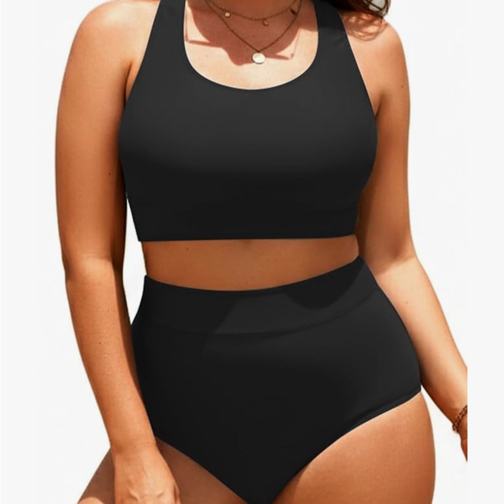 High-Waist Black Tank Bikini Set - Women Swim